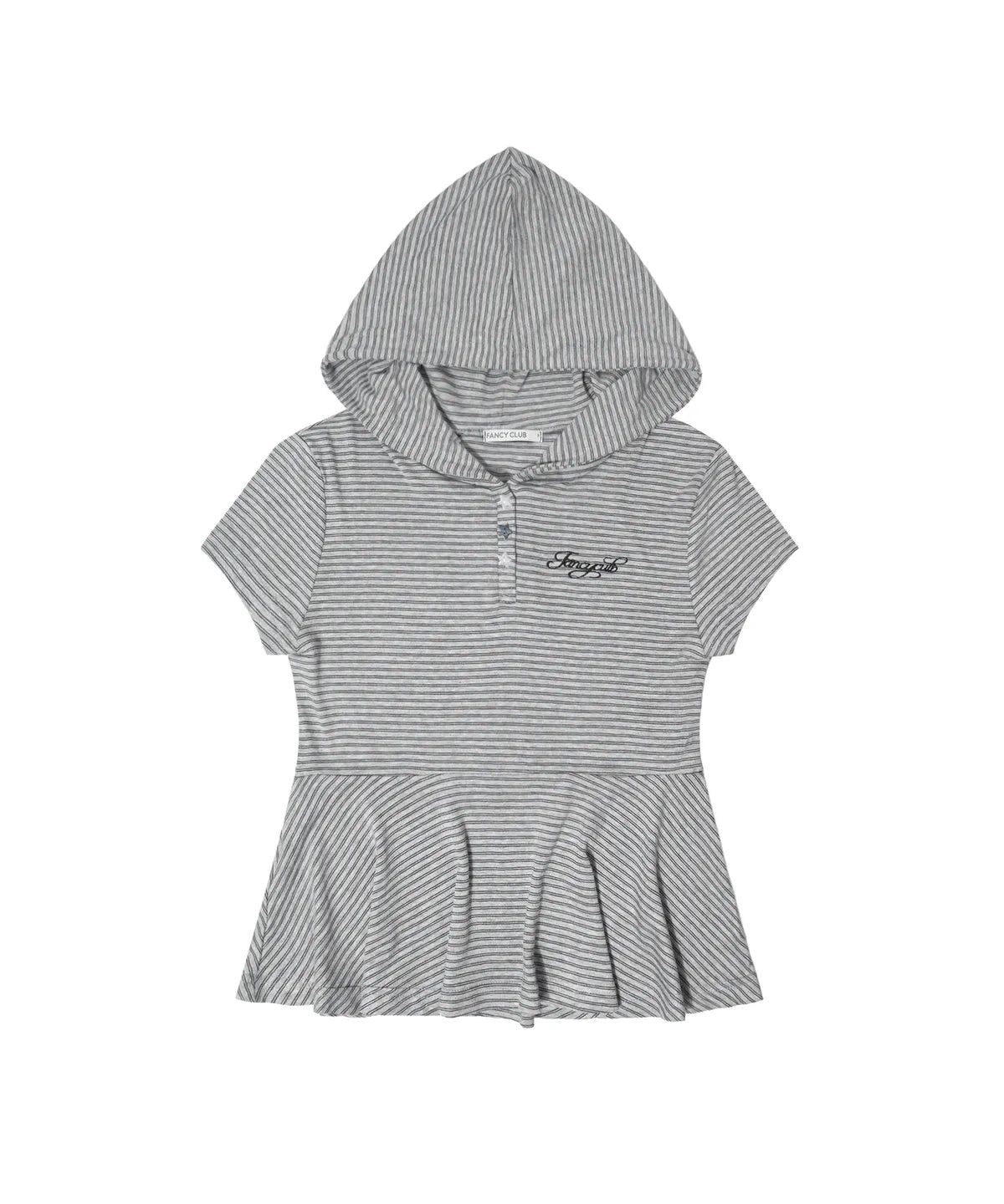 【Fancy Club】STRIPE HOOD FLARE TOP [Black / Gray]