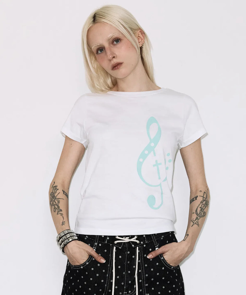 【Fancy Club】CLEF SYMBOL TEE [White / Mint]