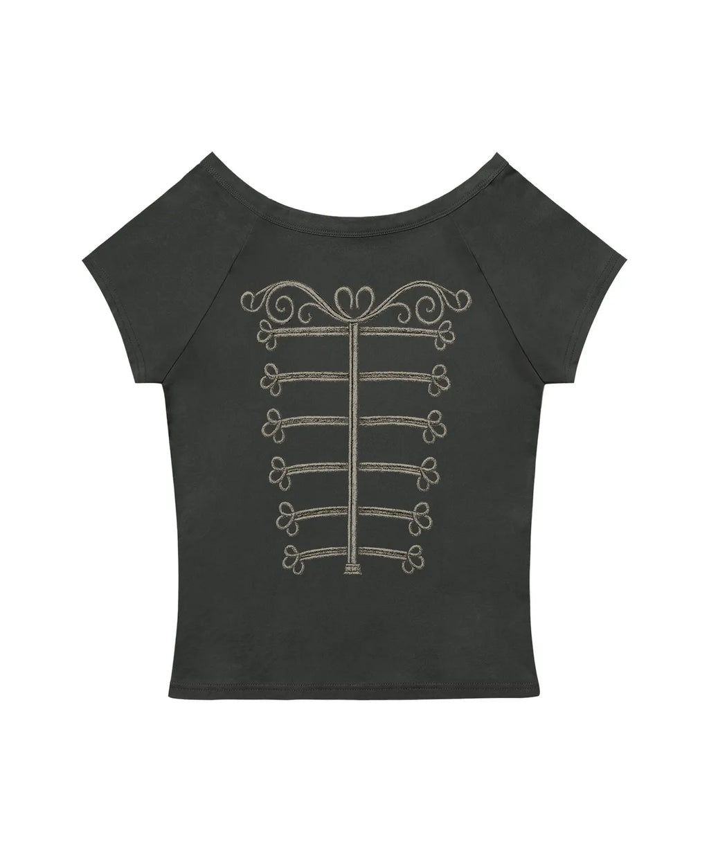 【Fancy Club】IMPERIAL BOATNECK TOP [White melange / Charcoal]