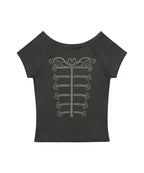 【Fancy Club】IMPERIAL BOATNECK TOP [White melange / Charcoal]
