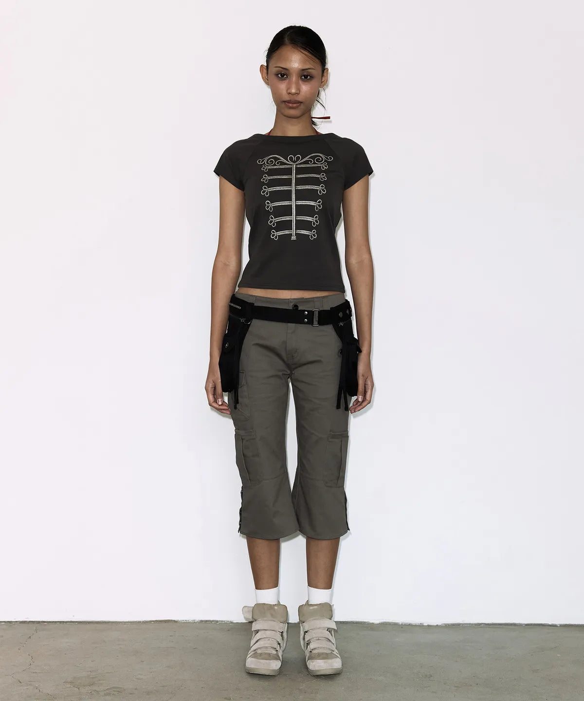 【Fancy Club】IMPERIAL BOATNECK TOP [White melange / Charcoal]