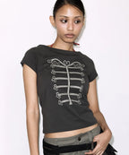 【Fancy Club】IMPERIAL BOATNECK TOP [White melange / Charcoal]