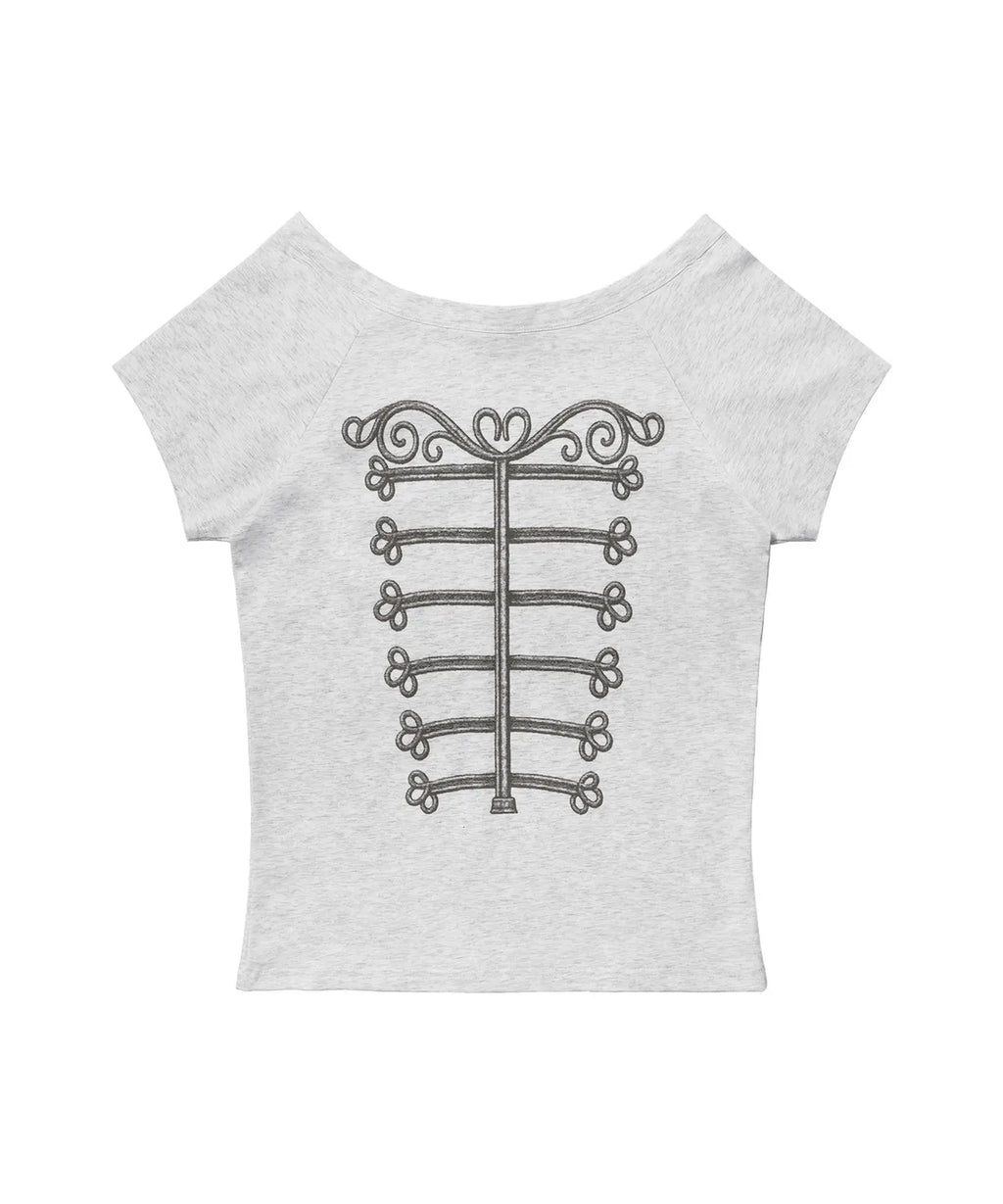 【Fancy Club】IMPERIAL BOATNECK TOP [White melange / Charcoal]