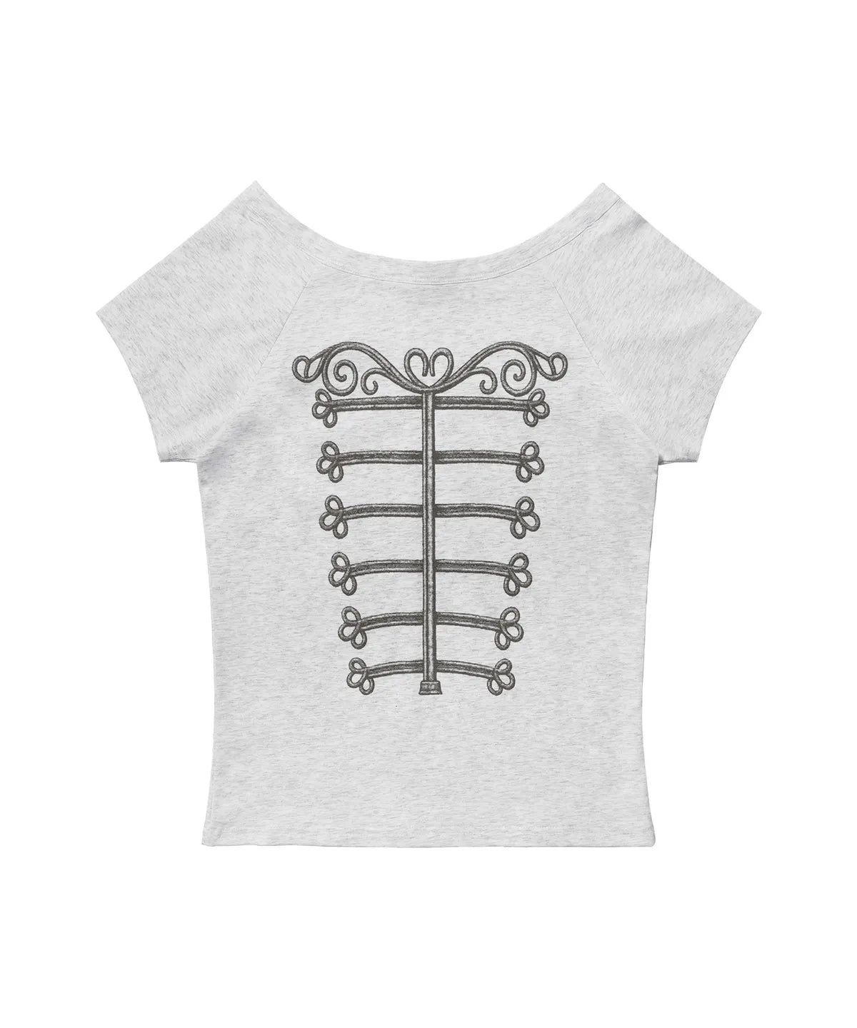 【Fancy Club】IMPERIAL BOATNECK TOP [White melange / Charcoal]