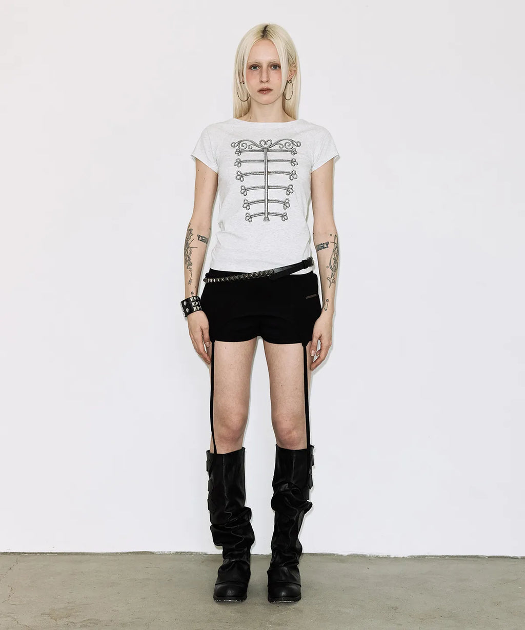 【Fancy Club】IMPERIAL BOATNECK TOP [White melange / Charcoal]