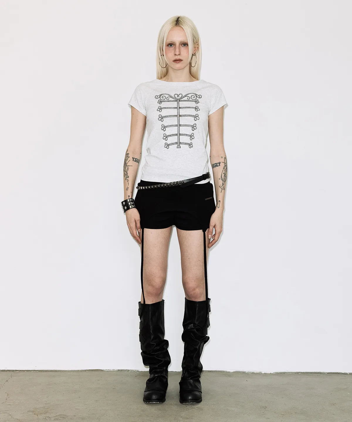 【Fancy Club】IMPERIAL BOATNECK TOP [White melange / Charcoal]
