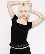 【Fancy Club】LACE SQUARE NECK TOP [Baby blue / Black]