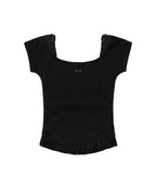 【Fancy Club】LACE SQUARE NECK TOP [Baby blue / Black]