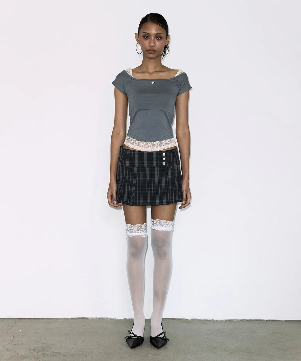 【Fancy Club】LACE SQUARE NECK TOP [Baby blue / Black]