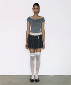 【Fancy Club】LACE SQUARE NECK TOP [Baby blue / Black]