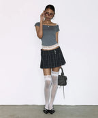 【Fancy Club】LACE SQUARE NECK TOP [Baby blue / Black]