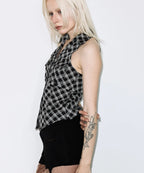 【Fancy Club】POCKET CHECK HALTERNECK TOP [Beige / Black]