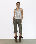 【Fancy Club】POCKET CHECK HALTERNECK TOP [Beige / Black]