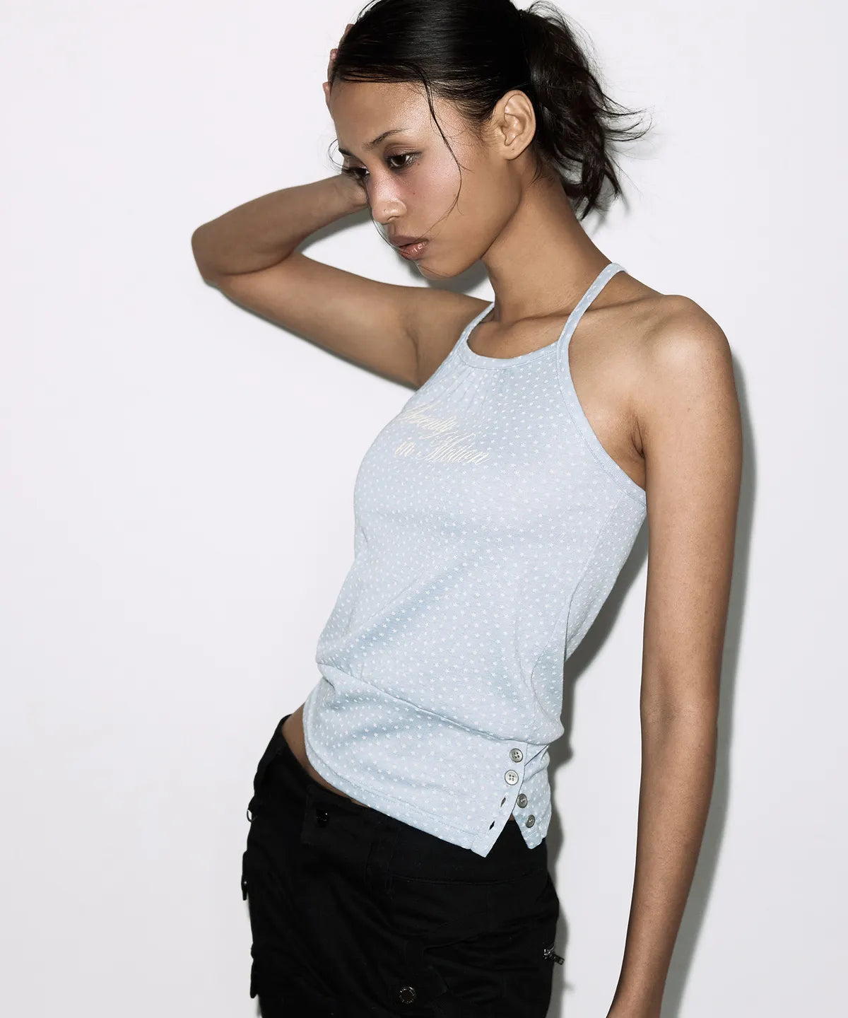【Fancy Club】SERENITY BUTTON SLEEVELESS  [Blue / Charcoal]