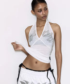 【Fancy Club】MUSE HALTERNECK TOP [Black / Ivory / Pink]