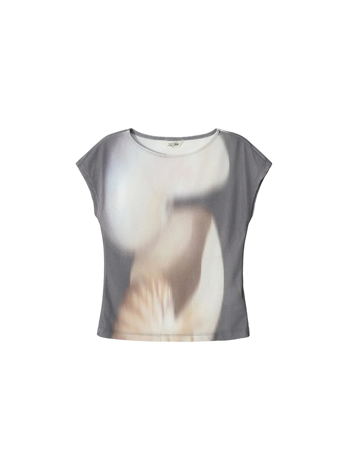 【kijun】Print Cap Sleeve Top [Blue / Charcoal]