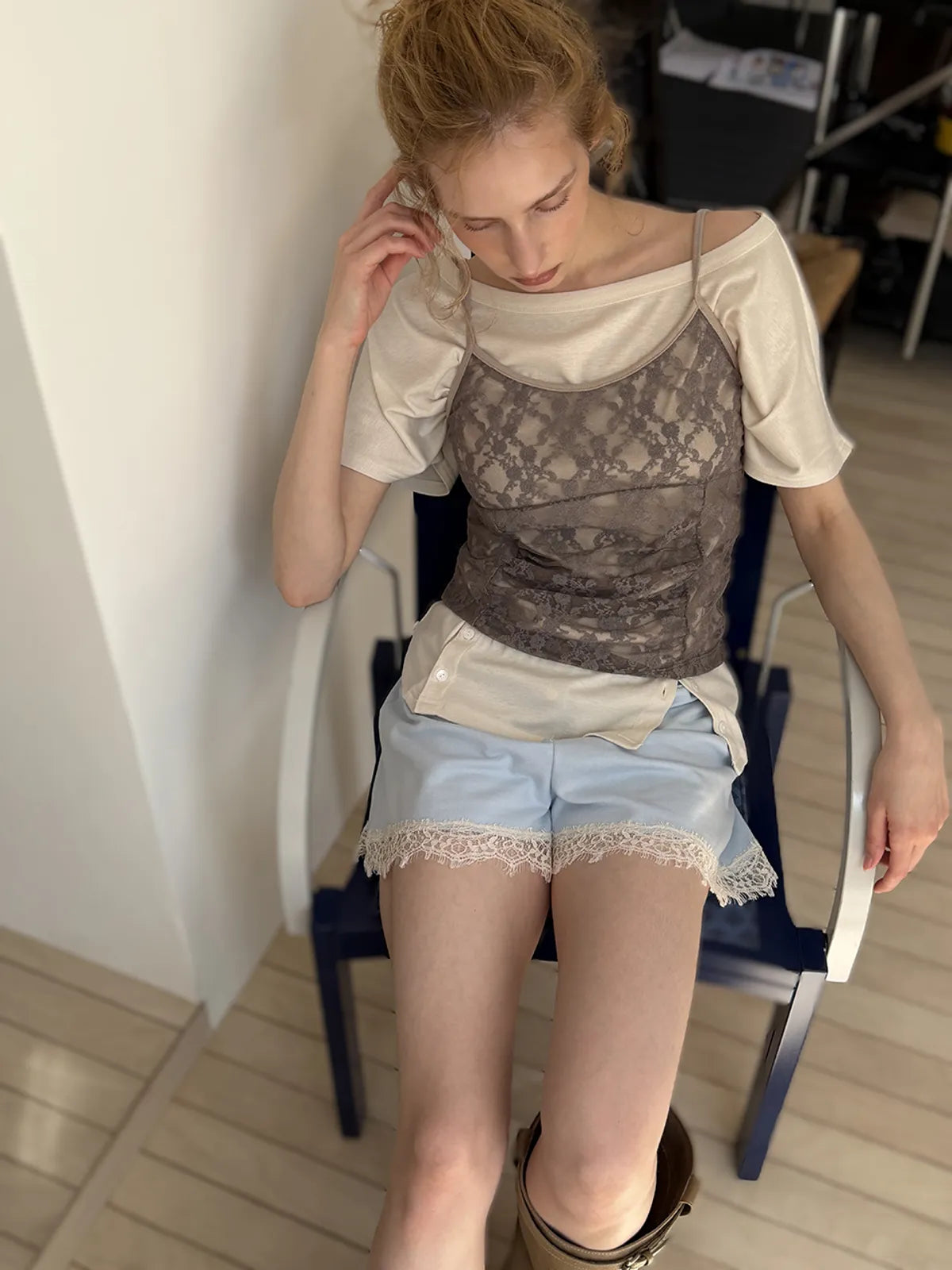 【ASURA】RUCHED LACE SLEEVELESS - 2 colors