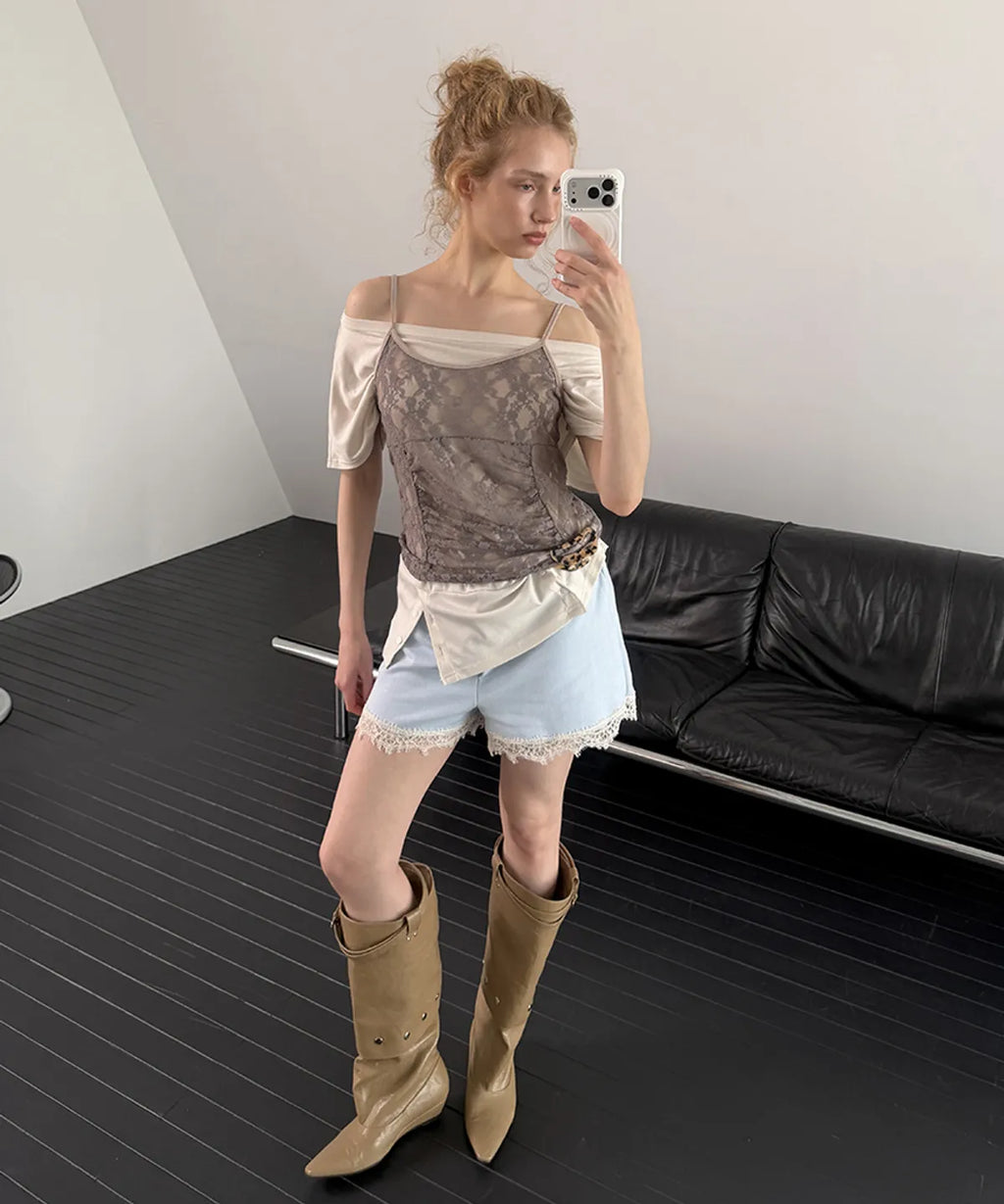 【ASURA】RUCHED LACE SLEEVELESS - 2 colors