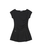 【Miseki seoul】Pleats button mini onepiece - BLACK / CHARCOAL