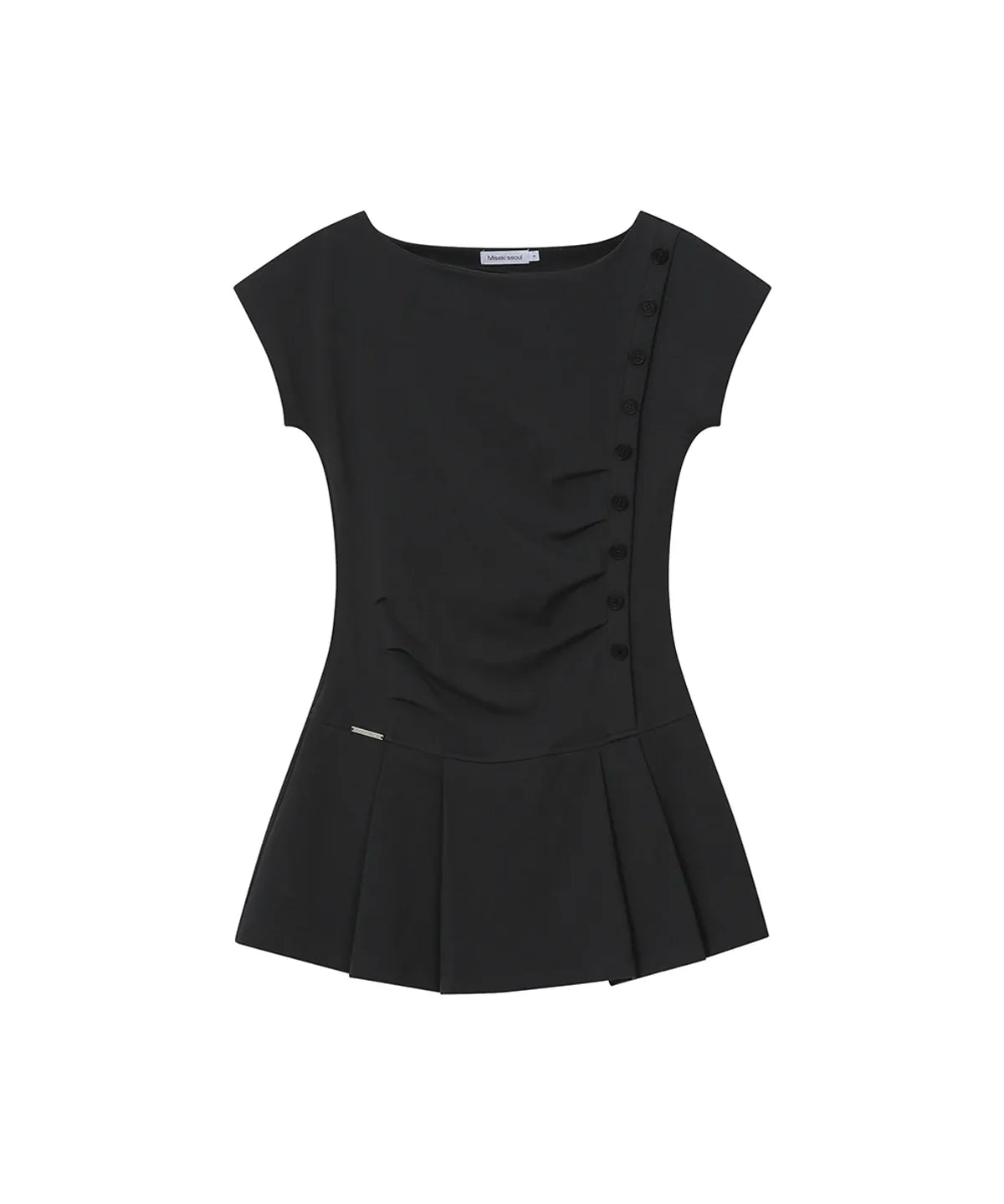 【Miseki seoul】Pleats button mini onepiece - BLACK / CHARCOAL