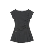 【Miseki seoul】Pleats button mini onepiece - BLACK / CHARCOAL