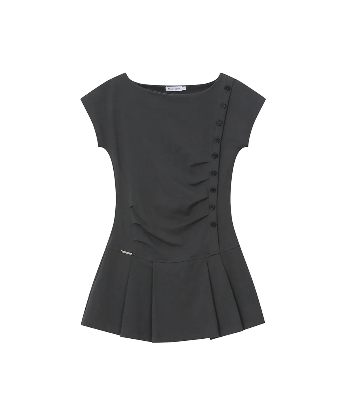 【Miseki seoul】Pleats button mini onepiece - BLACK / CHARCOAL