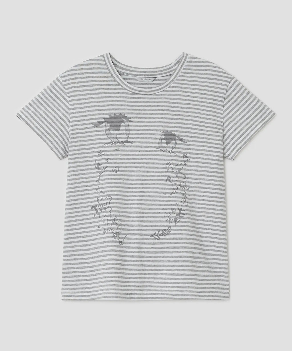 【typeservice】Cry Eyes Stripe Short Sleeve Top - grey