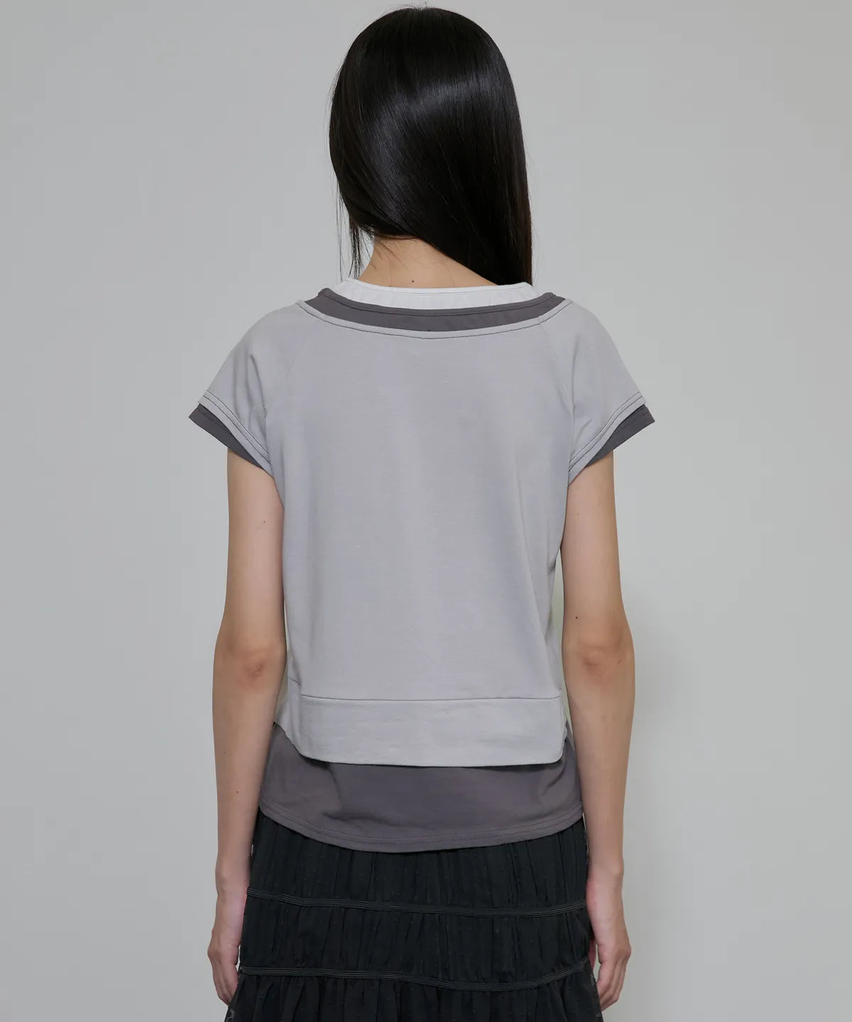 【Flare up】3-Layered Henley T-shirt [Black / Gray]