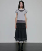 【Flare up】3-Layered Henley T-shirt [Black / Gray]