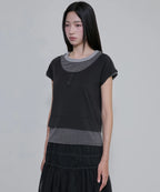 【Flare up】3-Layered Henley T-shirt [Black / Gray]