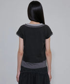 【Flare up】3-Layered Henley T-shirt [Black / Gray]