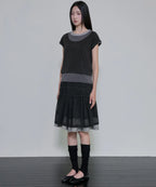 【Flare up】3-Layered Henley T-shirt [Black / Gray]
