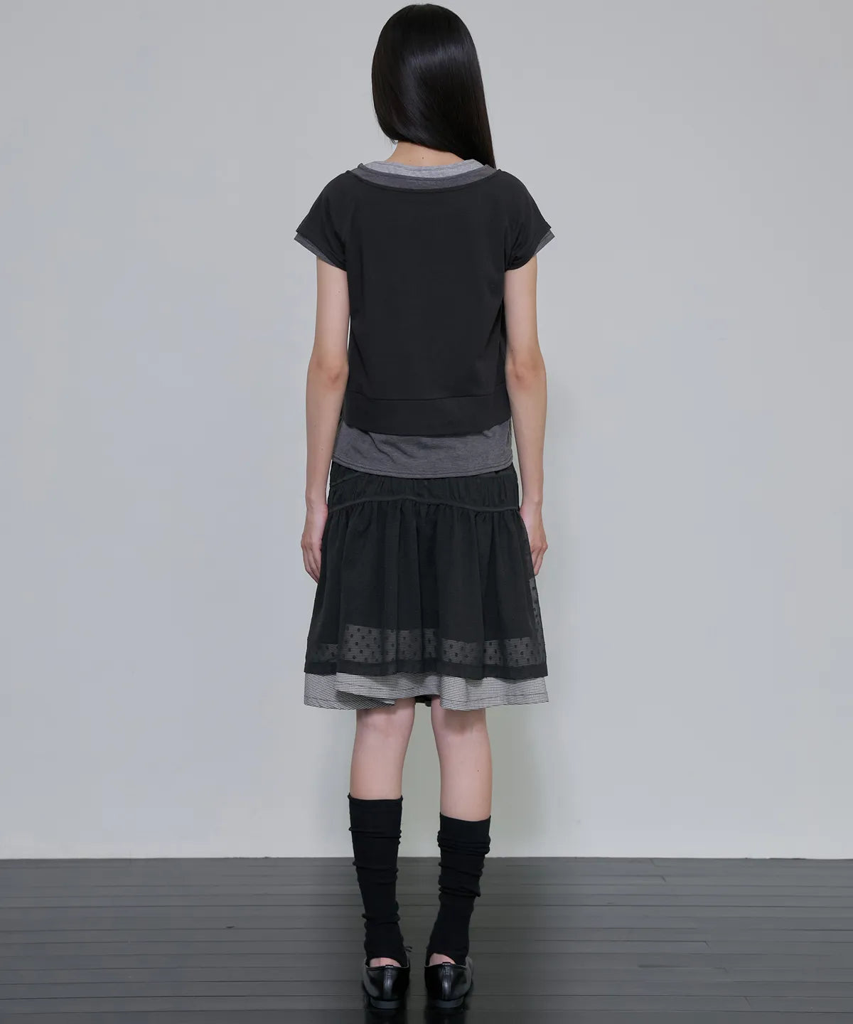 【Flare up】3-Layered Henley T-shirt [Black / Gray]