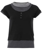 【Flare up】3-Layered Henley T-shirt [Black / Gray]