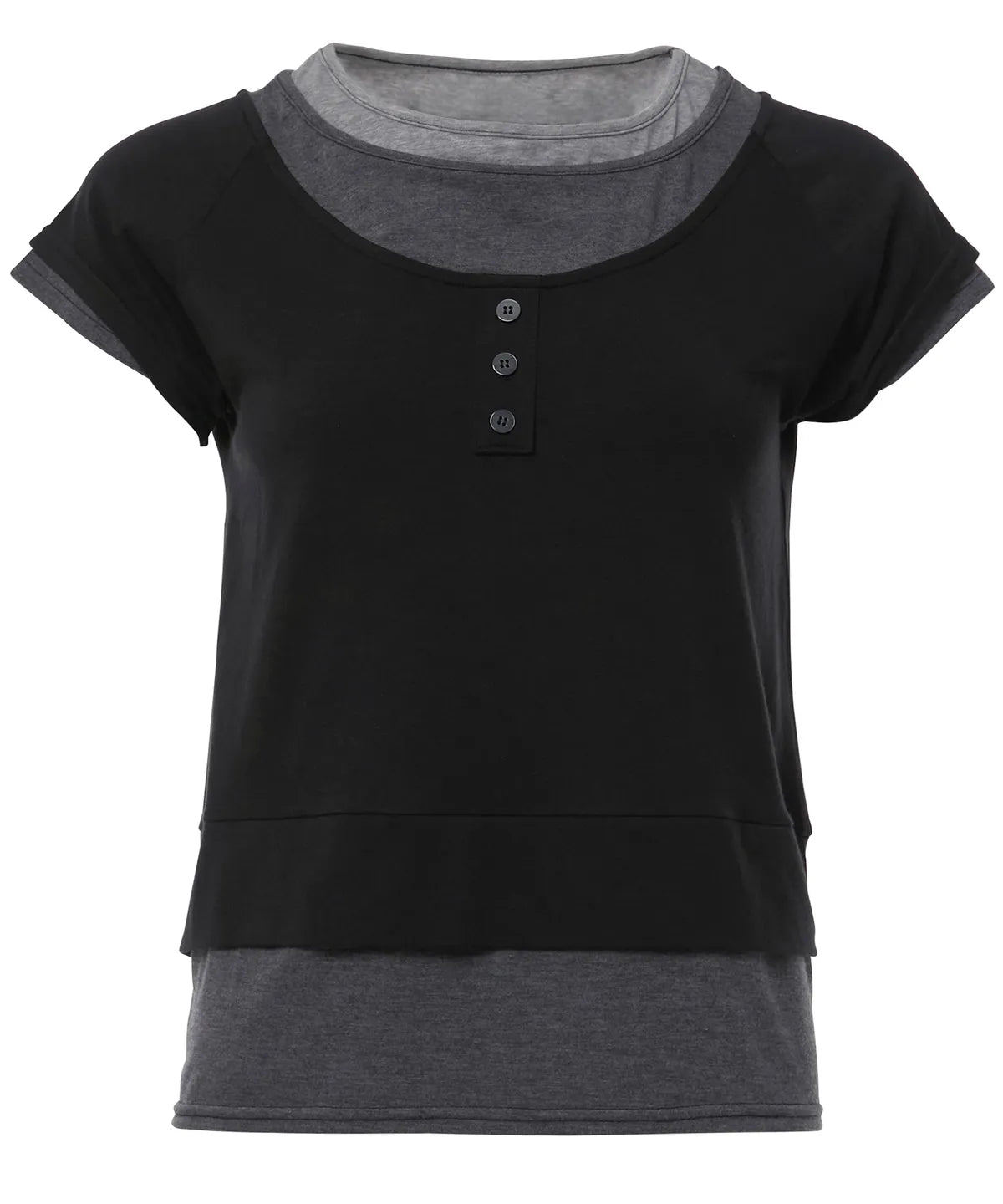 【Flare up】3-Layered Henley T-shirt [Black / Gray]