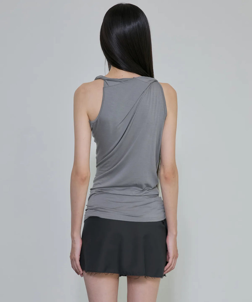 【Flare up】Braided Asymmetrical Sleeveless [Black / White / Gray]