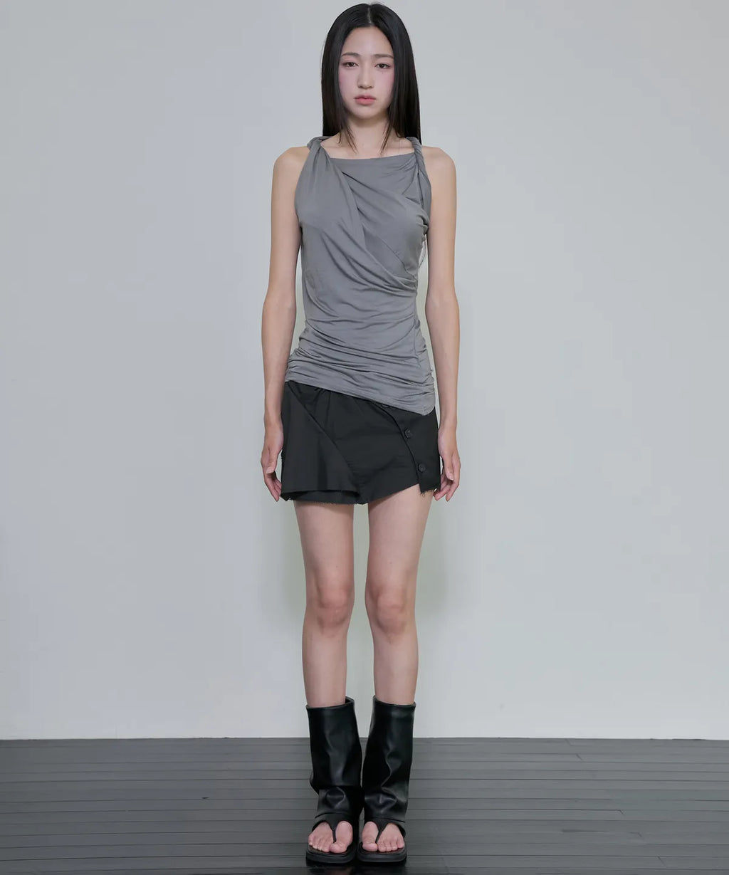 【Flare up】Braided Asymmetrical Sleeveless [Black / White / Gray]