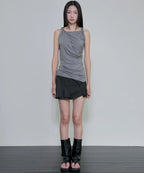 【Flare up】Braided Asymmetrical Sleeveless [Black / White / Gray]
