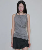 【Flare up】Braided Asymmetrical Sleeveless [Black / White / Gray]