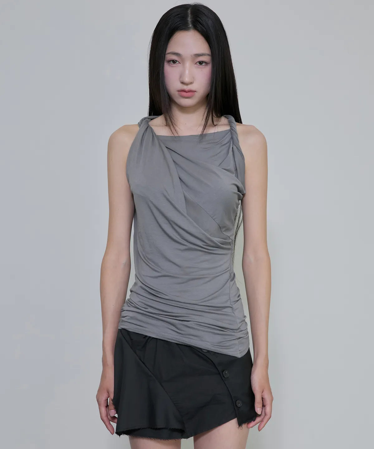 【Flare up】Braided Asymmetrical Sleeveless [Black / White / Gray]