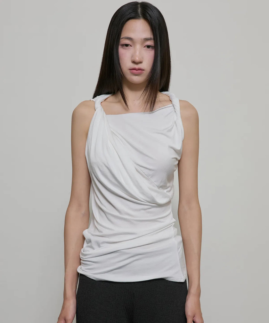 【Flare up】Braided Asymmetrical Sleeveless [Black / White / Gray]