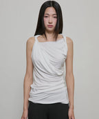 【Flare up】Braided Asymmetrical Sleeveless [Black / White / Gray]