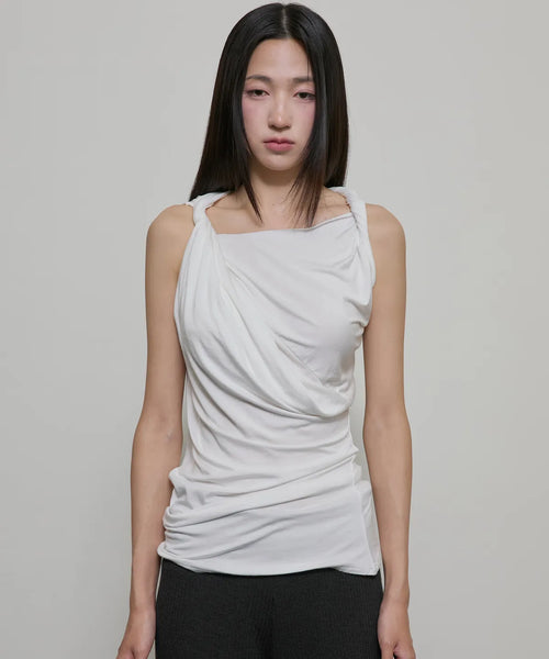 【Flare up】Braided Asymmetrical Sleeveless [Black / White / Gray]