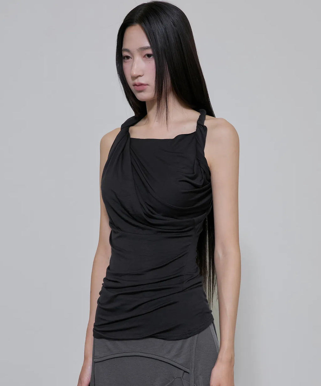 【Flare up】Braided Asymmetrical Sleeveless [Black / White / Gray]
