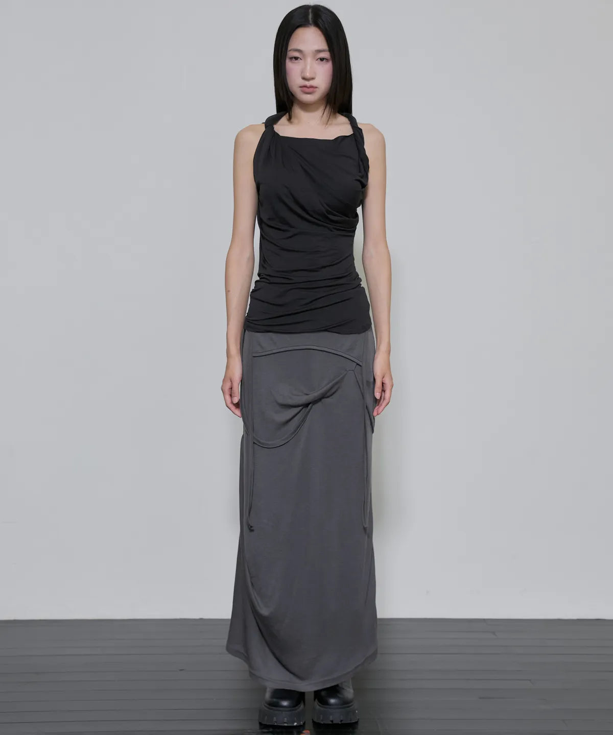 【Flare up】Braided Asymmetrical Sleeveless [Black / White / Gray]