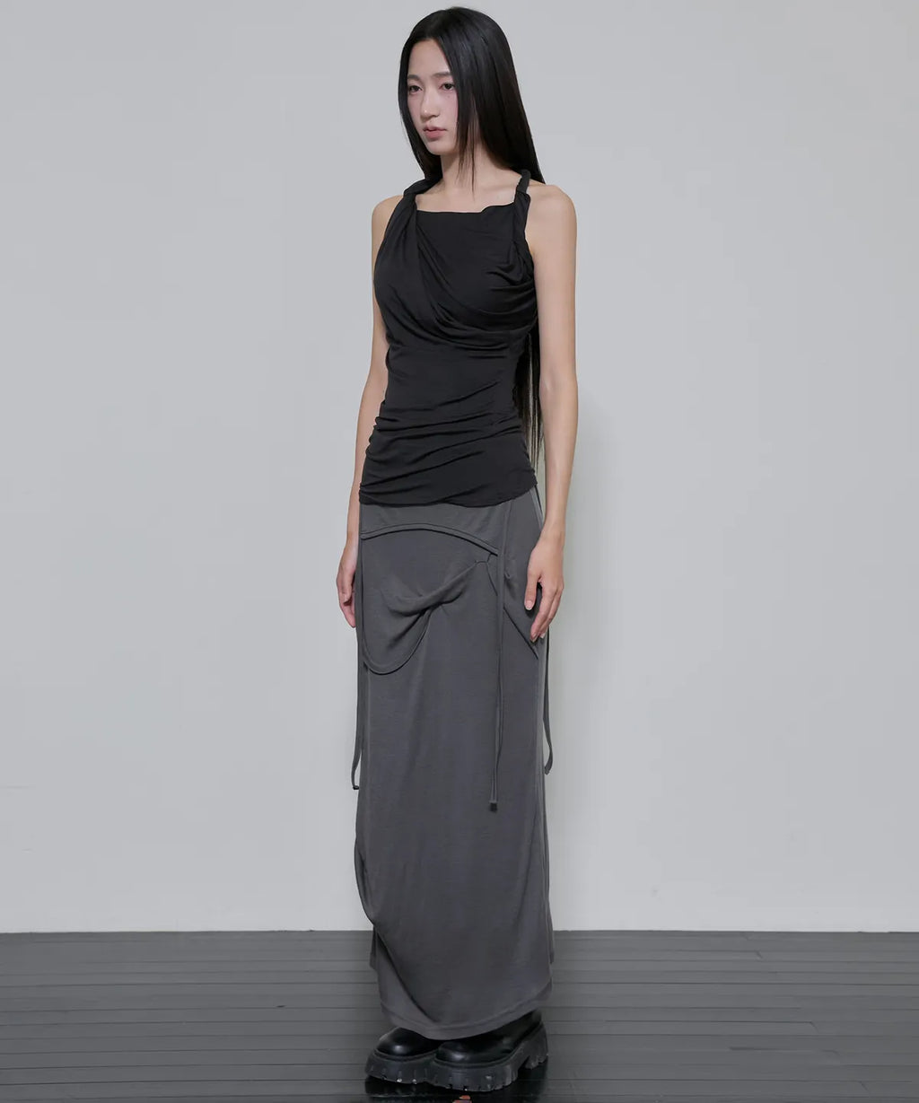 【Flare up】Braided Asymmetrical Sleeveless [Black / White / Gray]