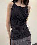 【Flare up】Braided Asymmetrical Sleeveless [Black / White / Gray]