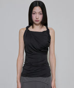 【Flare up】Braided Asymmetrical Sleeveless [Black / White / Gray]