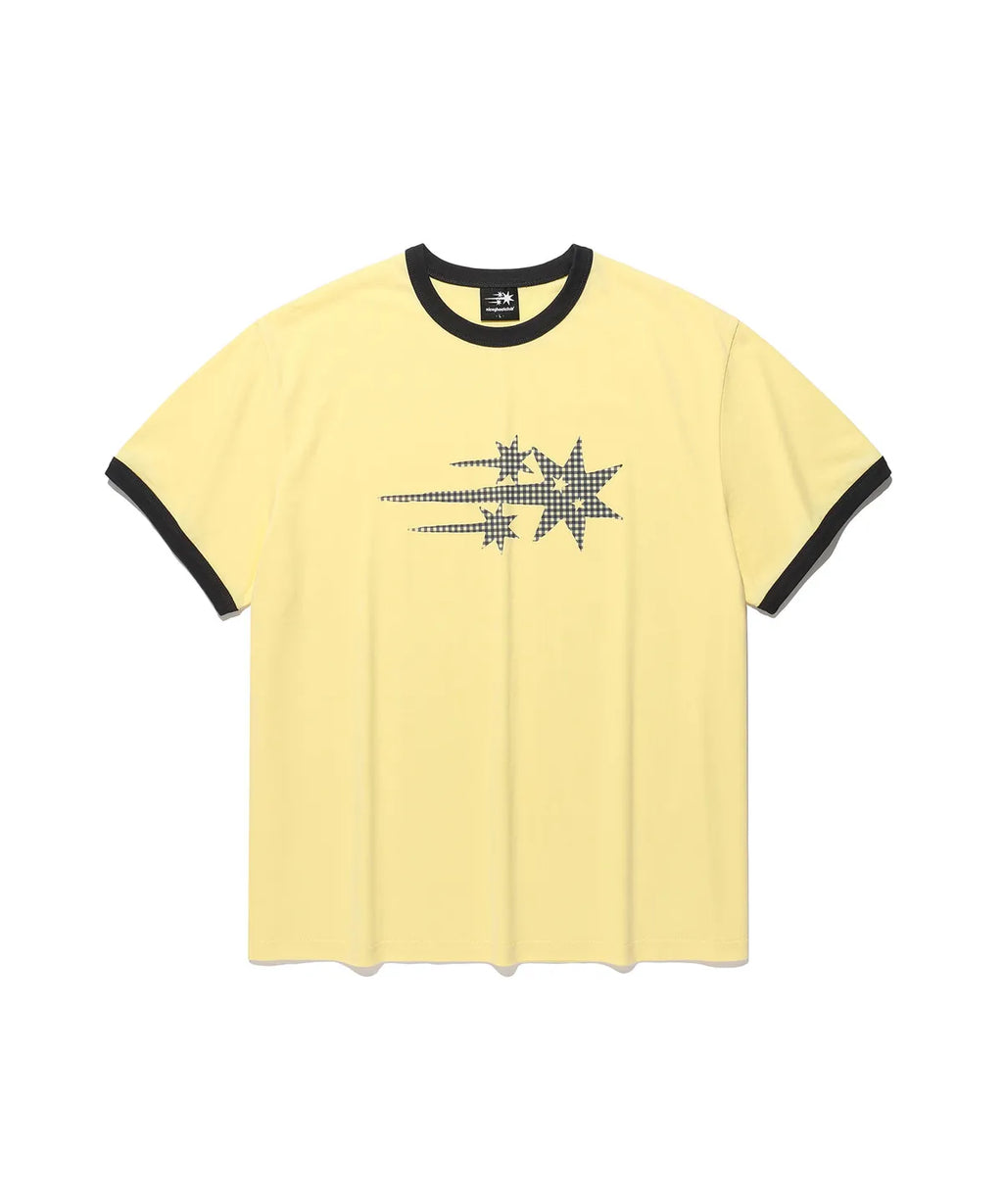 【niceghostclub】  check 3star basic ringer tee [ cream / yellow / charcoal / gray ]