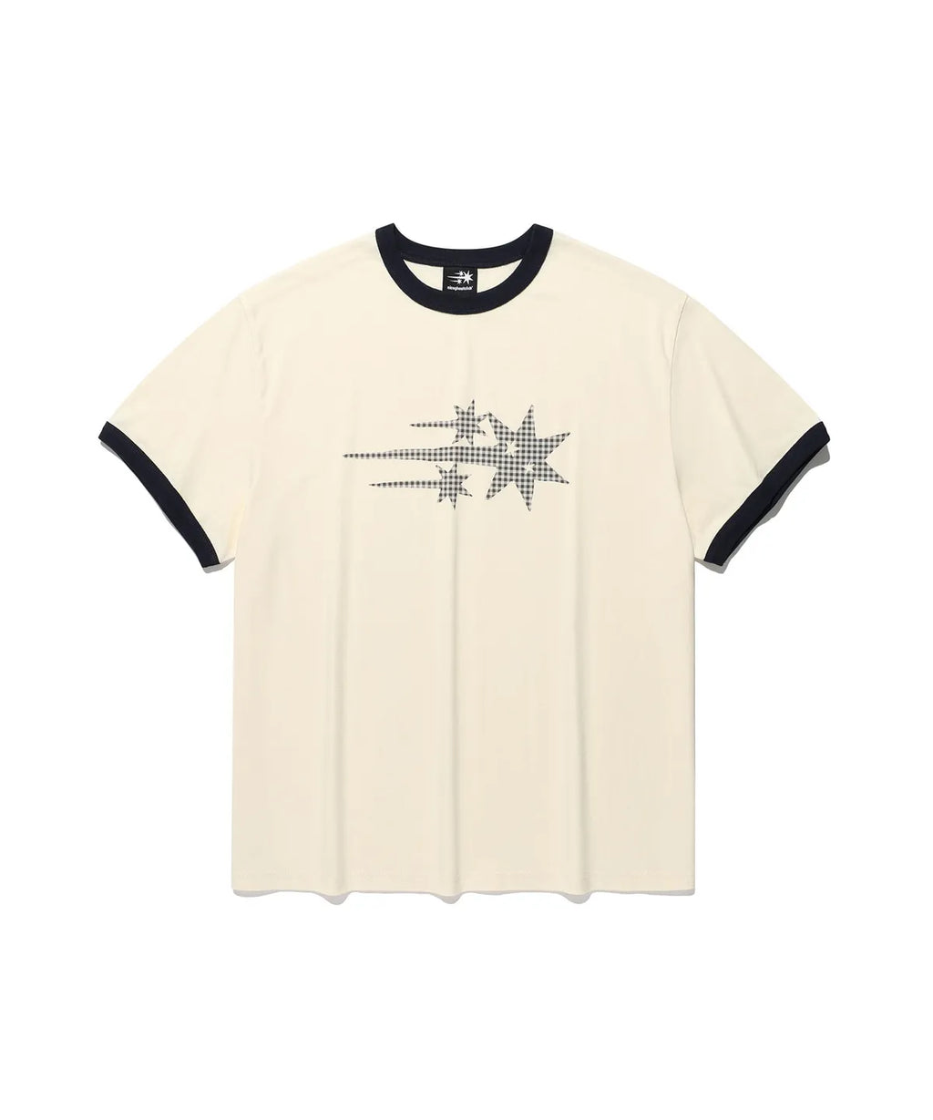 【niceghostclub】  check 3star basic ringer tee [ cream / yellow / charcoal / gray ]